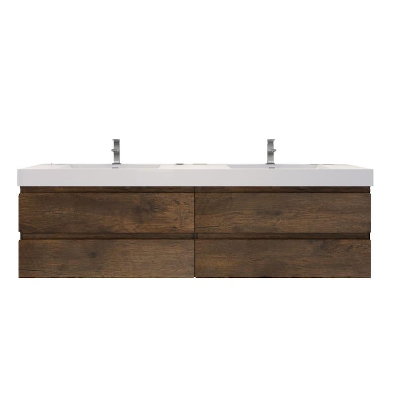 Baillie 84'' Wall-Mounted Vanity with Double Reinforced Acrylic Sink - 84''Width - Rose Wood