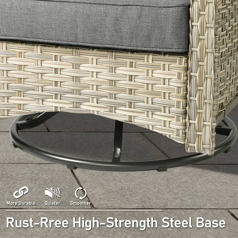 HOOOWOOO 5-piece Rattan Outdoor Furniture Patio Swivel Chair Chat Set with Ottoman