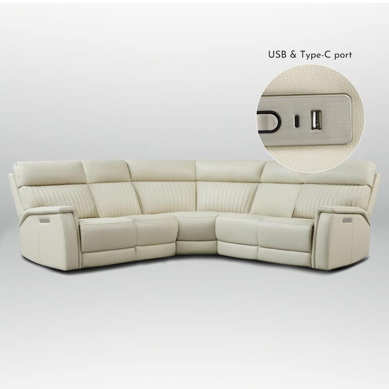 5PCS, 2 power Recliners, Leather Reclining Sectional with Power headrest & lumbar