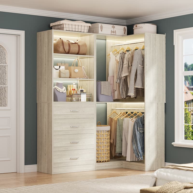 Cimly Set of 2 Corner Closet Organizer, Freestanding Closet System with Wooden Drawers