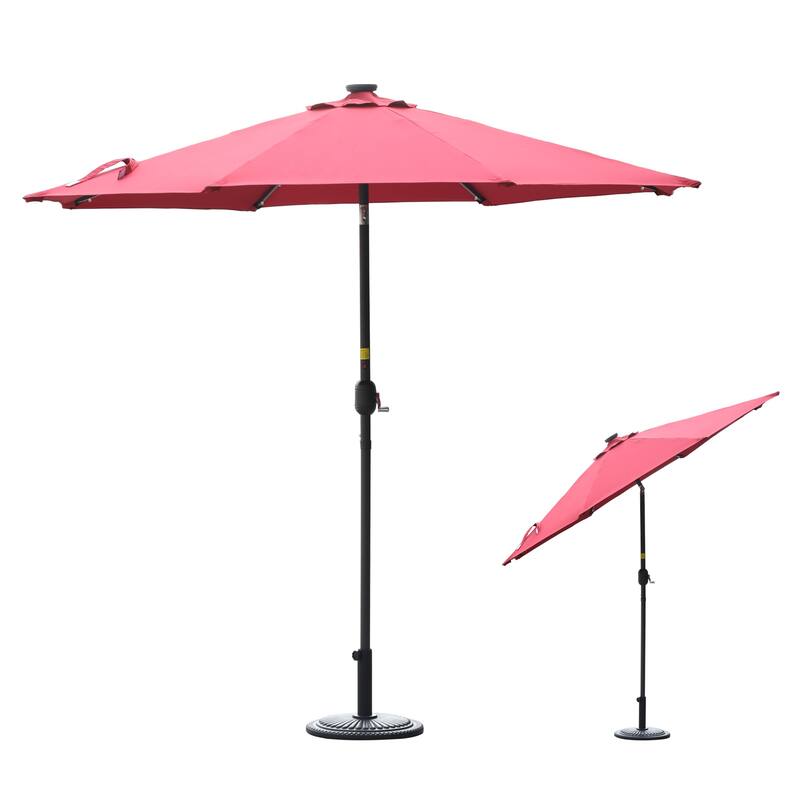 Clihome 9-Ft Outdoor 32 LED Solar Market Umbrella with Tilt & Crank - Red