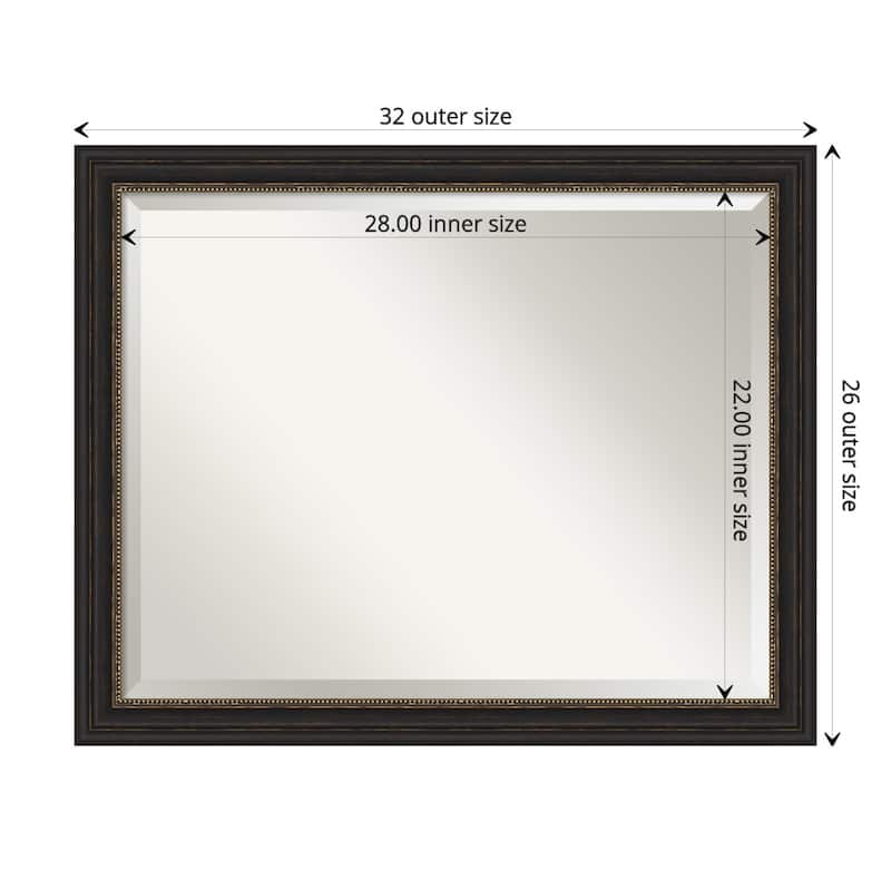 Beveled Bathroom Wall Mirror - Accent Bronze Narrow Frame - Outer Size: 32 x 26 in