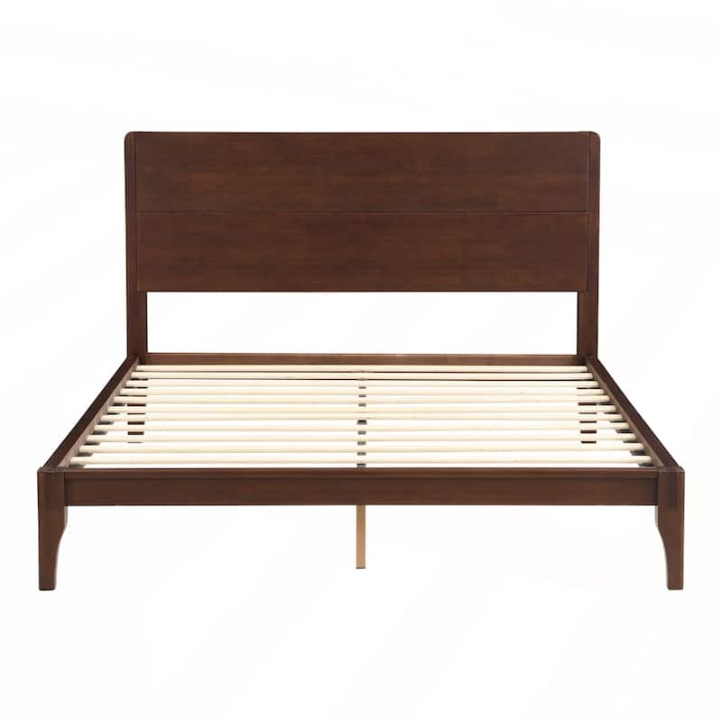 Mid-Century Modern Queen Size Bamboo Wood Platform Bed
