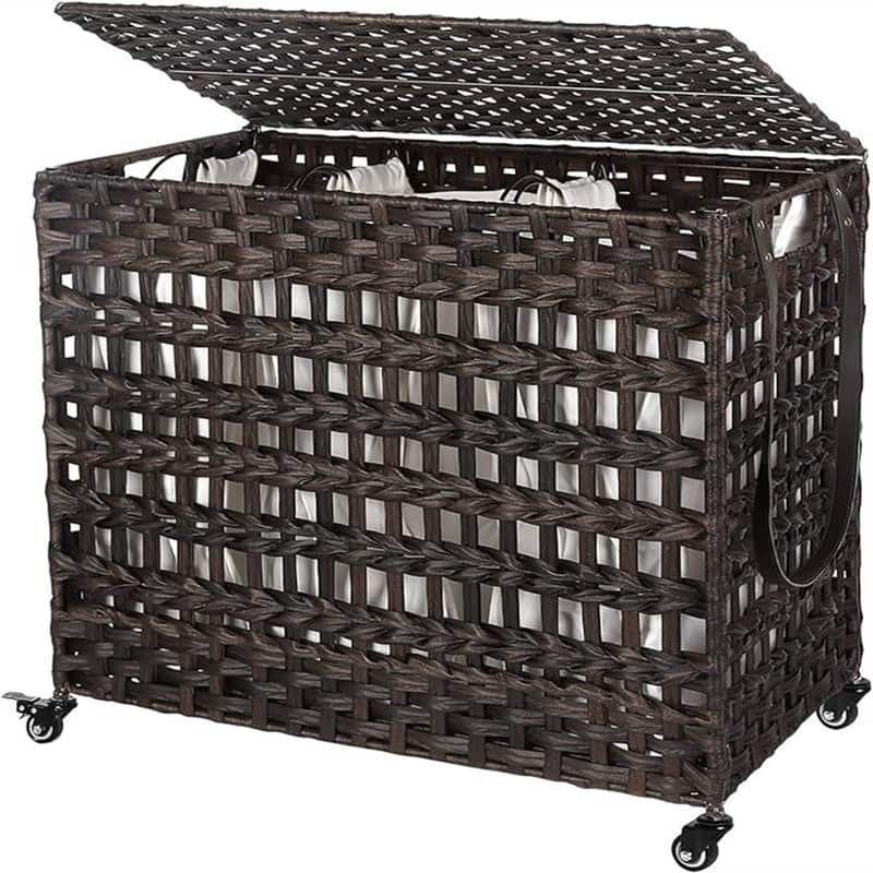 140L Synthetic Rattan Laundry Hamper with Wheels - 26"L x 13.8"W x 23.8"H