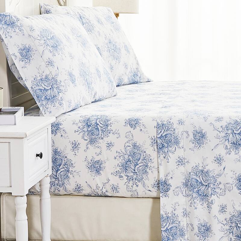 Floral Etching Cotton Sheet Set Light Blue