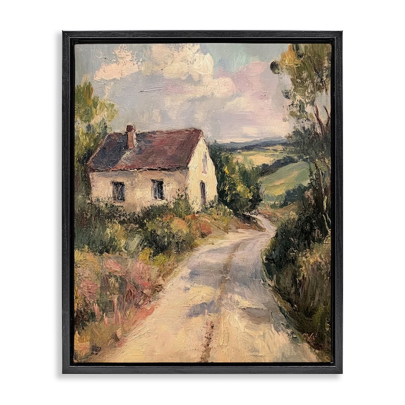Stupell Scenic Cottage Road Framed Floater Canvas Wall Art Design By Petal Prints Design - 25 x 31 - Black