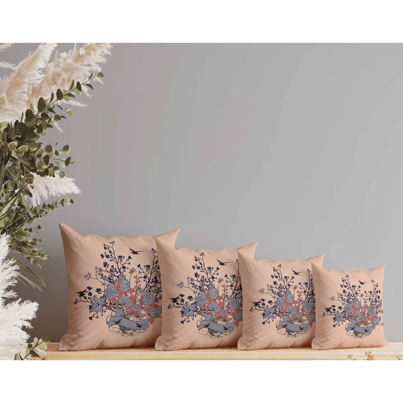 Elegant Floral Bouquet Faux Suede Reversible Throw Pillow Gray and Almond