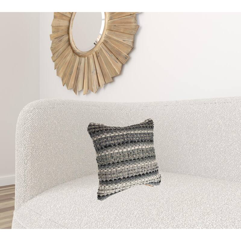 HomeRoots 18" X 18" Black And Grey 100% Cotton Striped Zippered Pillow