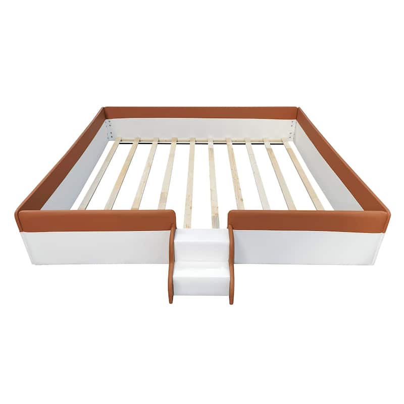Upholstered Daybed Frame with Fence and Stairs