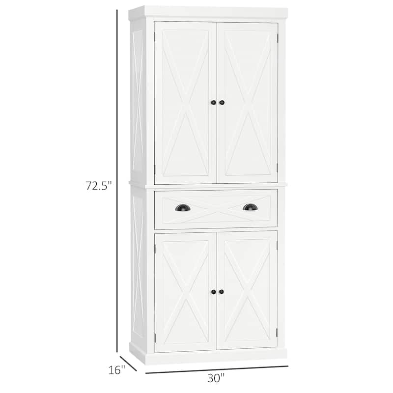 HOMCOM Freestanding Modern Farmhouse 4 Door Kitchen Pantry Cabinet, Storage Cabinet Organizer with 6-Tiers