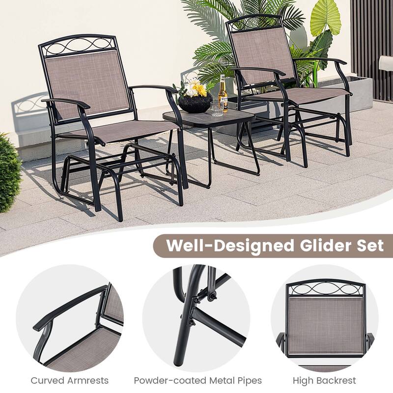2PCS Patio Glider Set Single Rocking Chair Heavy-Duty Metal Frame