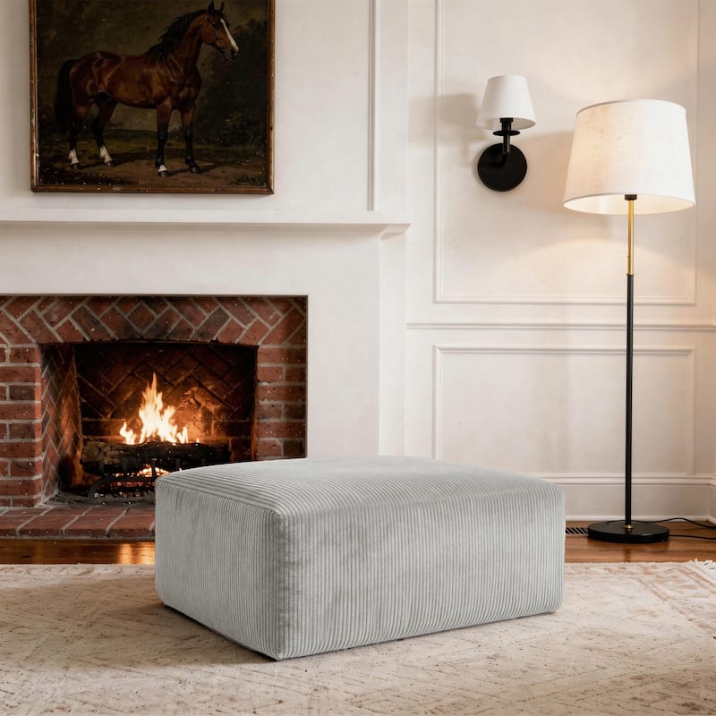 Corduroy Upholstered Modular Sectional Sofa with Ottoman - Light Grey-ottoman - Reversible