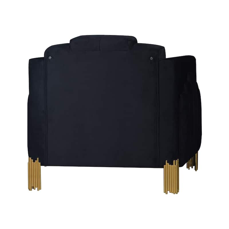 Theo Accent Chair, Black Velvet, Blue LED Lights, Gold Metal Legs