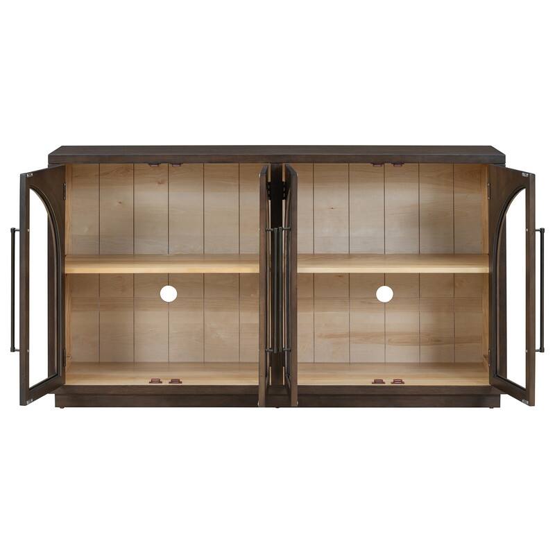 Retro Style Wood Buffet Sideboard with 4 Arched Glass Doors, Kitchen Storage Side Cabinet with Adjustable Shelves