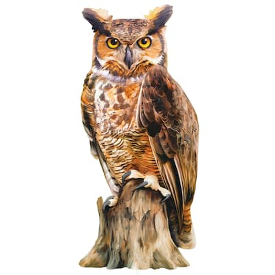 Realistic Perched Owl Outdoor Garden Stake - 10 x 28 x 0.25