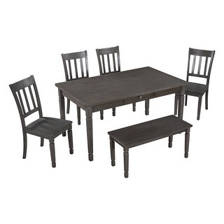 6-Piece Rustic Wood Kitchen Dining Table Set with 4 Slats Back Chairs&1 ...
