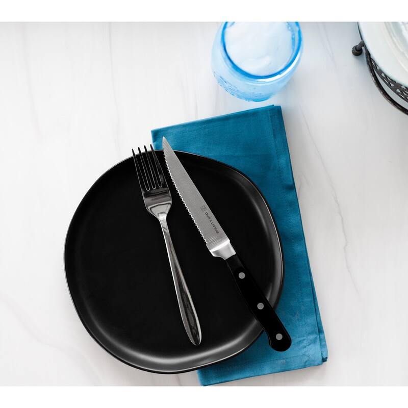 Dura Living 4-Piece Steak Knife Set - High Carbon Stainless Steel Serrated Blades, Ergonomic Black Handles