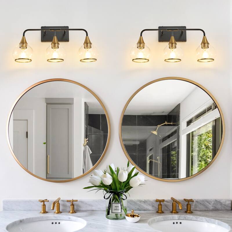 23" 3-Light Vanity Wall Sconce with Clear Glass Shades, Industrial Wall Mounted Lamp for Mirror, Vanity(Bulb Not Included)
