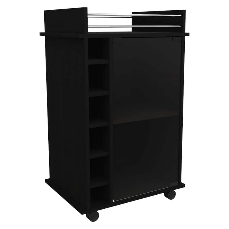 TUHOME Dukat Bar Cart,Two Shelves, Six Built-in Wine Rack and Four Casters - N/A - Black
