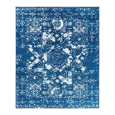 Ikat One-of-a-Kind Hand-Knotted Area Rug, Blue - 8' 2" x 9' 10"