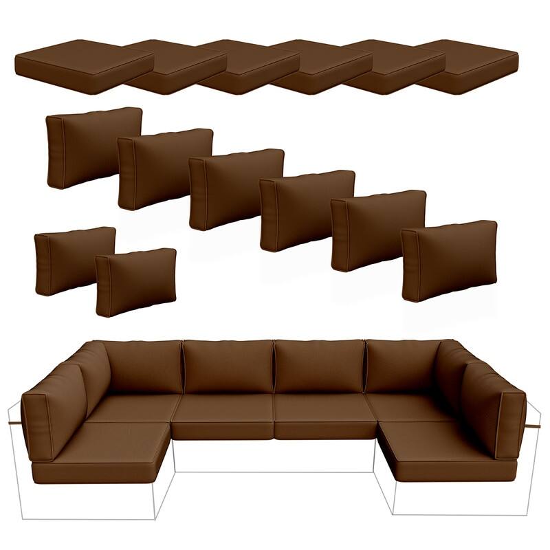 14 Piece Patio Furniture Cushion Set Outdoor Sofa Replacement Cushions - Coffee