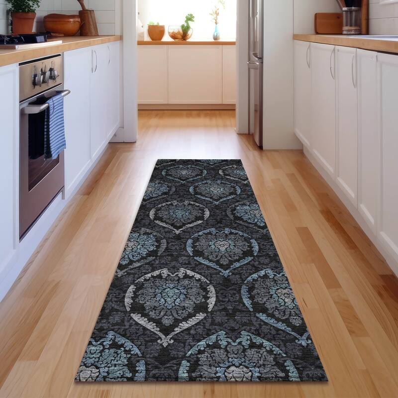 Premium Washable Super Soft Damask Glam Mayfield Rug - Blue - 2' 3" x 7' 6" - Runner