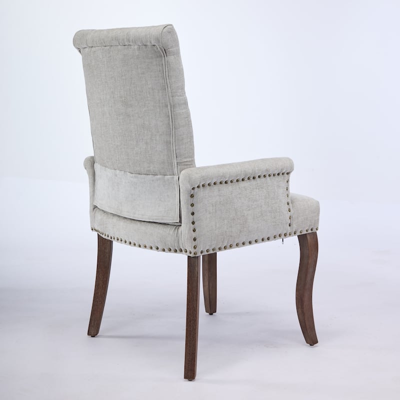 GDF Studio- Chenille Upholstered Dining Chair with Tufted Back & Curved Wood Legs, Single Pack
