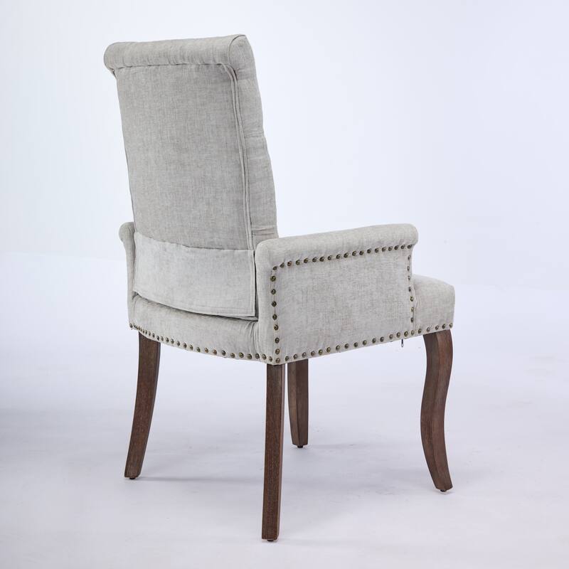 Modern Upholstered Chenille Fabric Dining Chair with Curved Solid Wood Legs and Diamond Tufted Button Back, for Dining Room