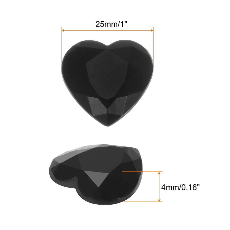 20 Pcs Acrylic Heart Rhinestone 25mm Flat Back Plastic Gems - Black