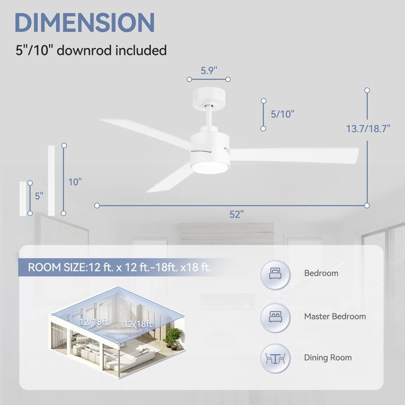 52-inches 3-Blade Ceiling Fan With Remote Downrod