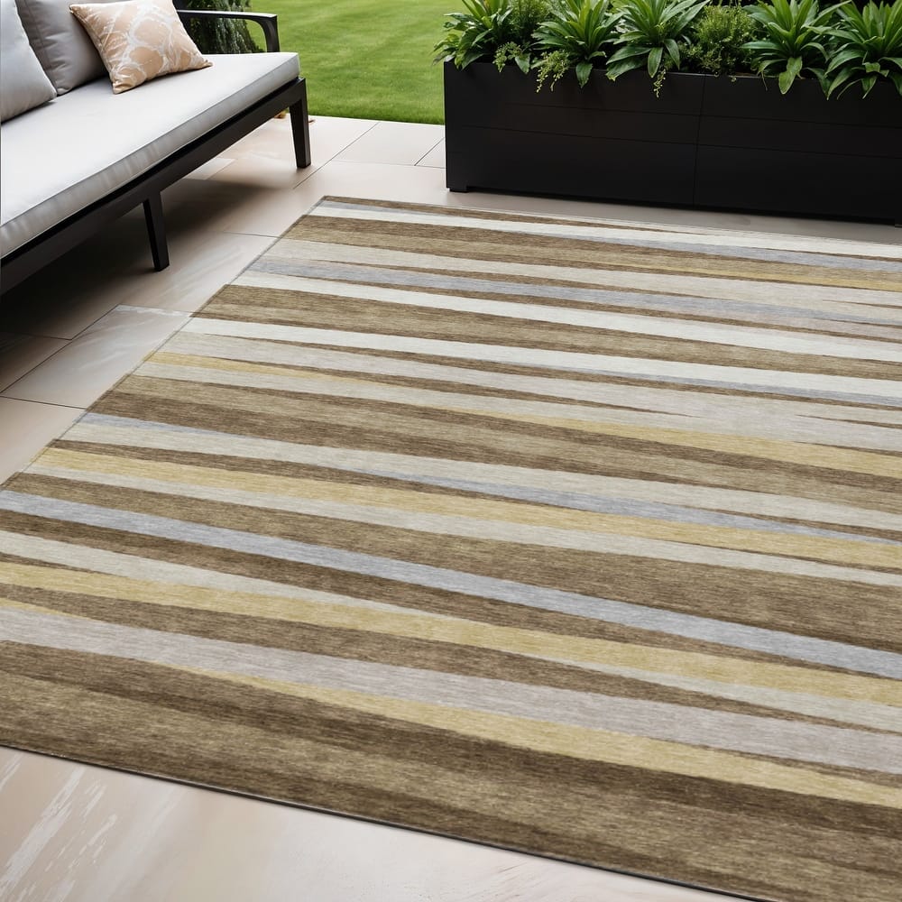 HomeRoots Striped Transitional Rectangle Outdoor Rug