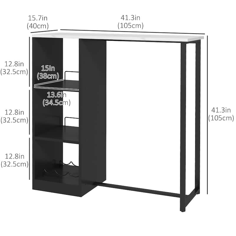 Bar Table with 3-bottle Wine Rack, 3 Storage Shelves
