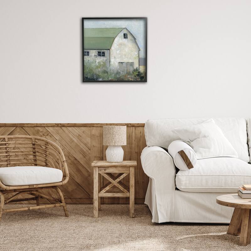Stupell Barn View with Green Roof Framed Giclee Art Design By Sally Swatland