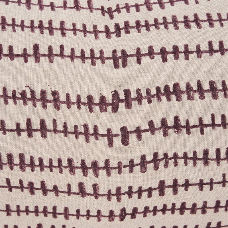 Jenna Beige w/ Merlot Print Linen Lumbar Decorative Pillow Cover - 14.0L x 26.0W x 0.2H