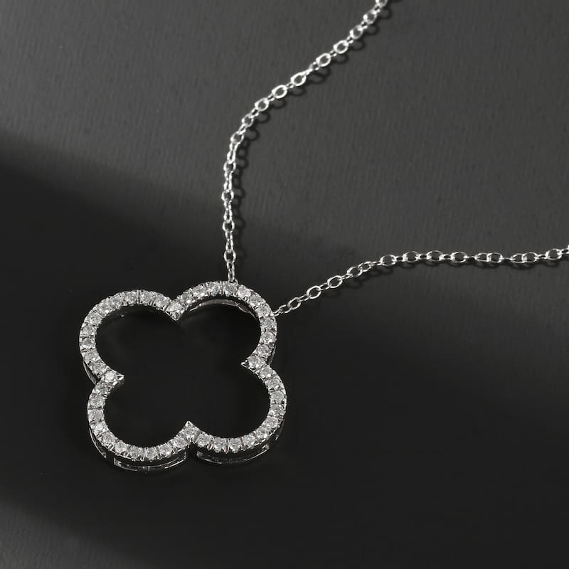 1/6ct - 1ct TDW Diamond 14K Gold Open Clover Pendant Necklace for Women - 1/2ct - White