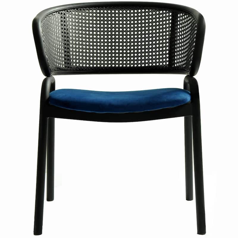 Ervilla Modern Upholstered Accent Side Chair with Wicker Back and Black Iron Legs for Dining Room & Kitchen, Set of 2