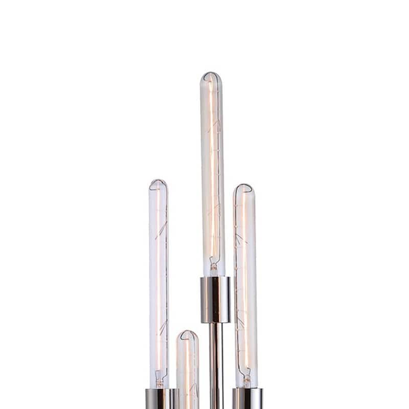 59 Inch Floor Lamp, 4 LED Lights, Metal Round Base, Glossy Nickel Finish