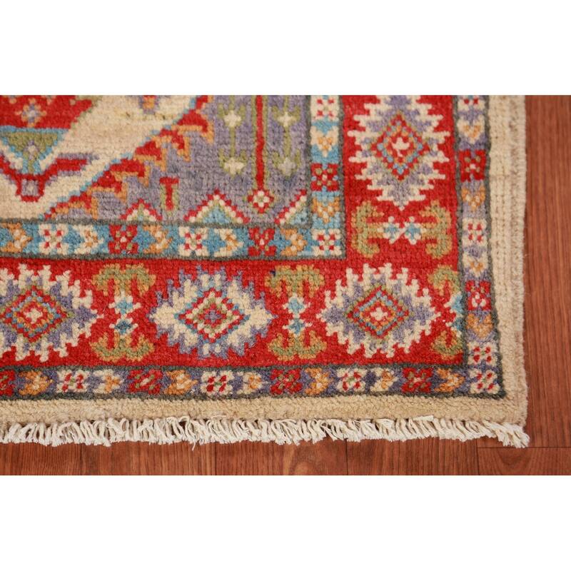 Traditional Kazak Accent Rug Hand-Knotted Beige Wool Carpet - 2'10"x 4'0"