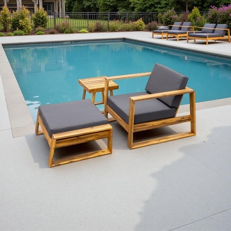 Outdoor Lounge Chair and Ottoman Set with Acacia Wood Frame and Cushions, Relaxing Patio Seating