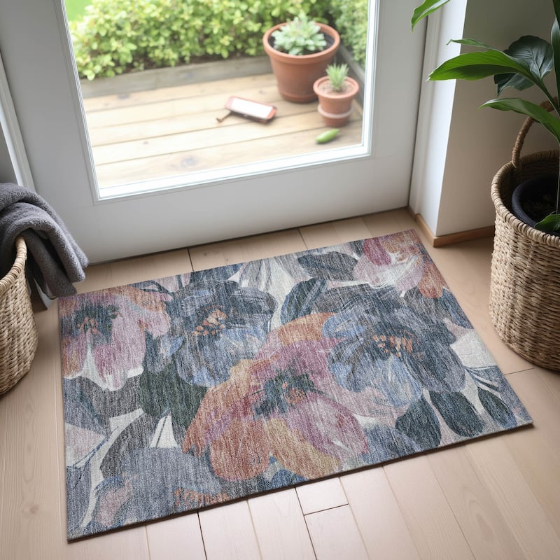 Premium Washable Super Soft Modern Floral Mayfield Rug - Pewter - 1'8" x 2'6"