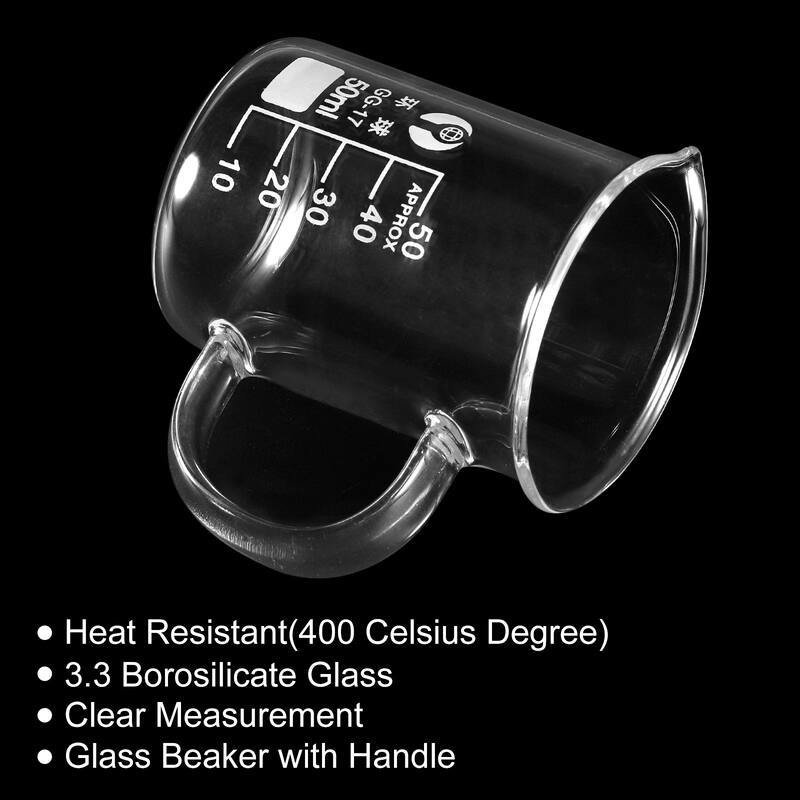 2Pcs 50ml Glass Beaker with Handle, 3.3 Glass Graduated Measuring Cups - Clear