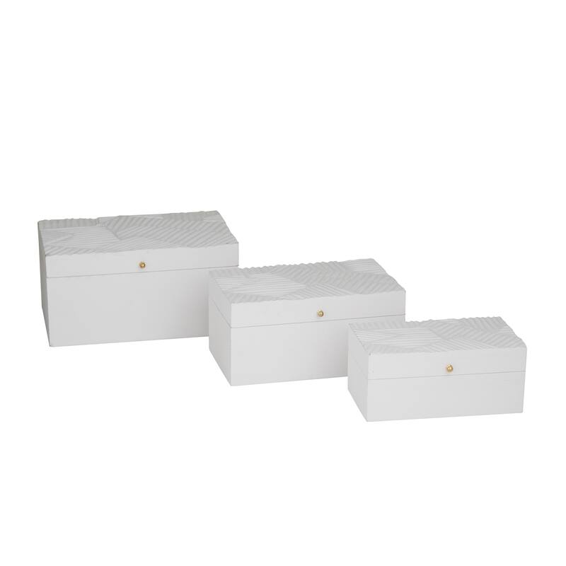 Wood Intricate Carved Box with Hinged Lid (Set of 3) - S/3 12, 10, 9"W