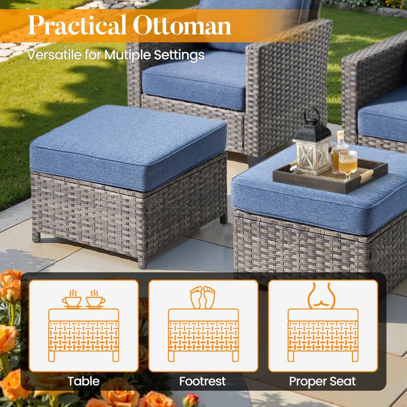 HOOOWOOO 7-piece Wicker Rattan Patio Furniture Set with Fire Pit Table