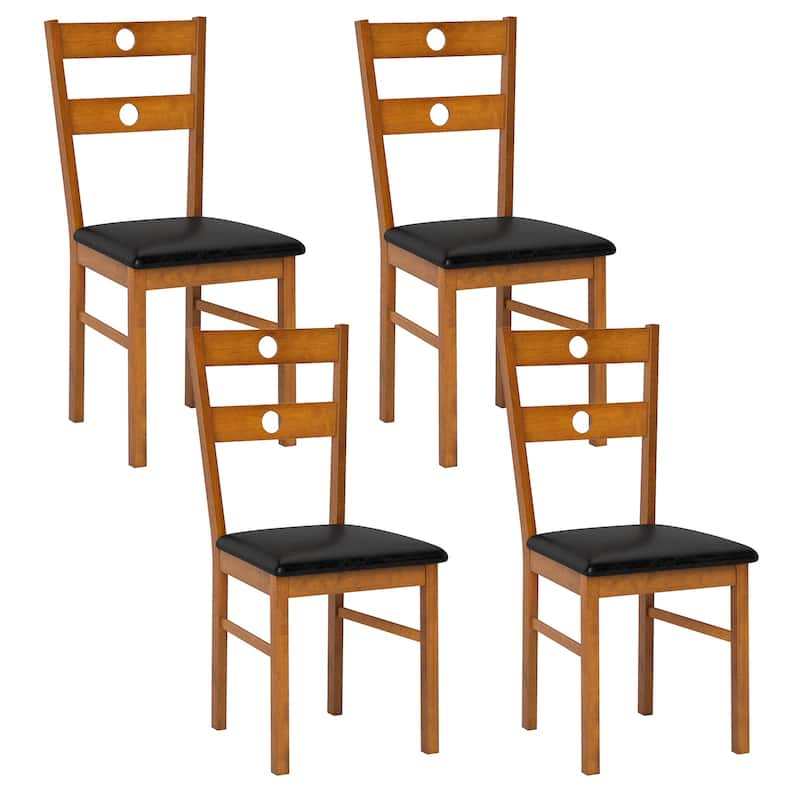 Costway Wood Dining Chairs Set of 2/4 with Rubber Wood Frame, Padded - See Details - Walnut-4 PCS - Set of 4
