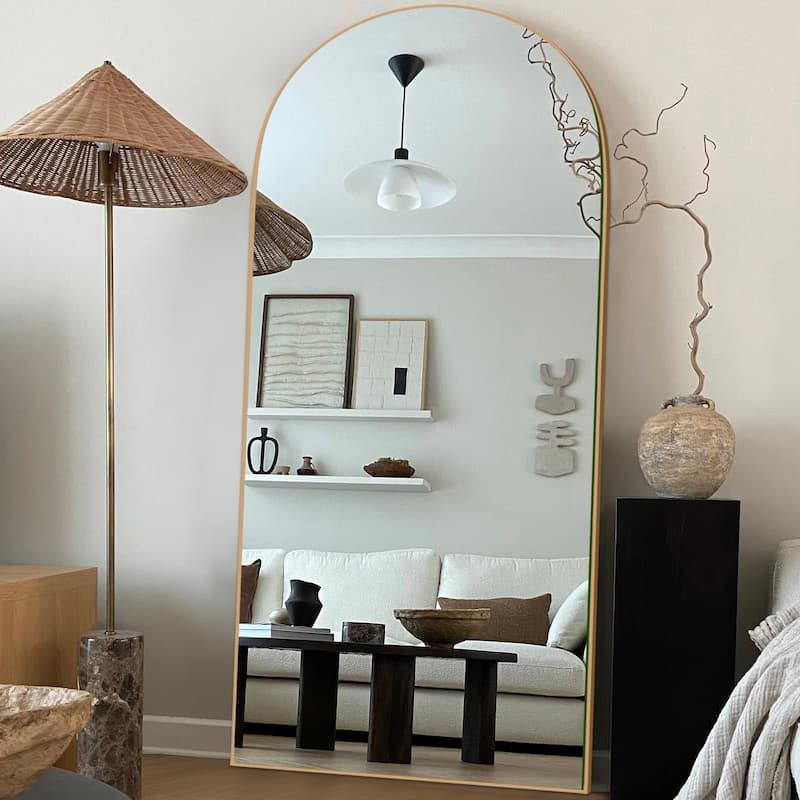 Arched Full-Length Standing Wood Floor Mirror, Wall Mirror
