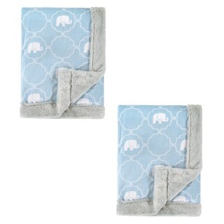 Hudson Baby Unisex Baby Plush Blanket with Furry Binding and Back, Elephant 2-Piece, One Size - Elephant 2-Piece - One Size