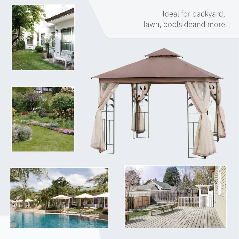 10' x 10' Metal Double Roof Outdoor Gazebo Canopy Shelter with Netting
