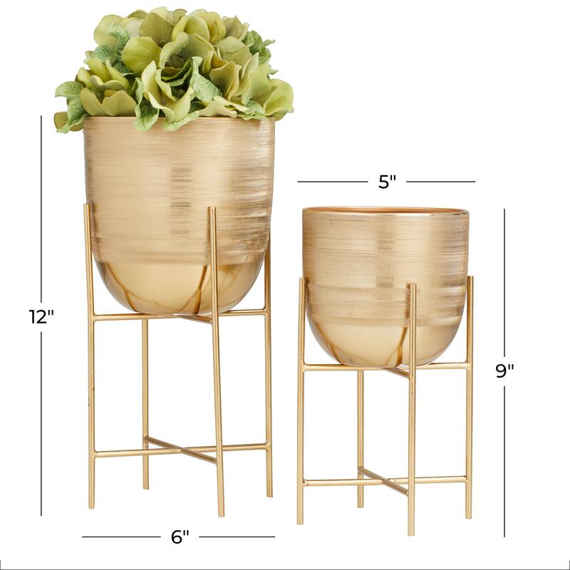 Silver, Gold or Gray Metal Modern Planter with Removable Stand (Set of 2) - S/2 6", 5"W