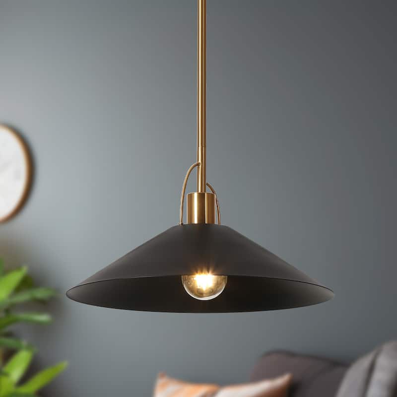 Modern Farmhouse 1-Light Black Gold Pendant Light Kitchen Island Lights - D 14'' x H 8''
