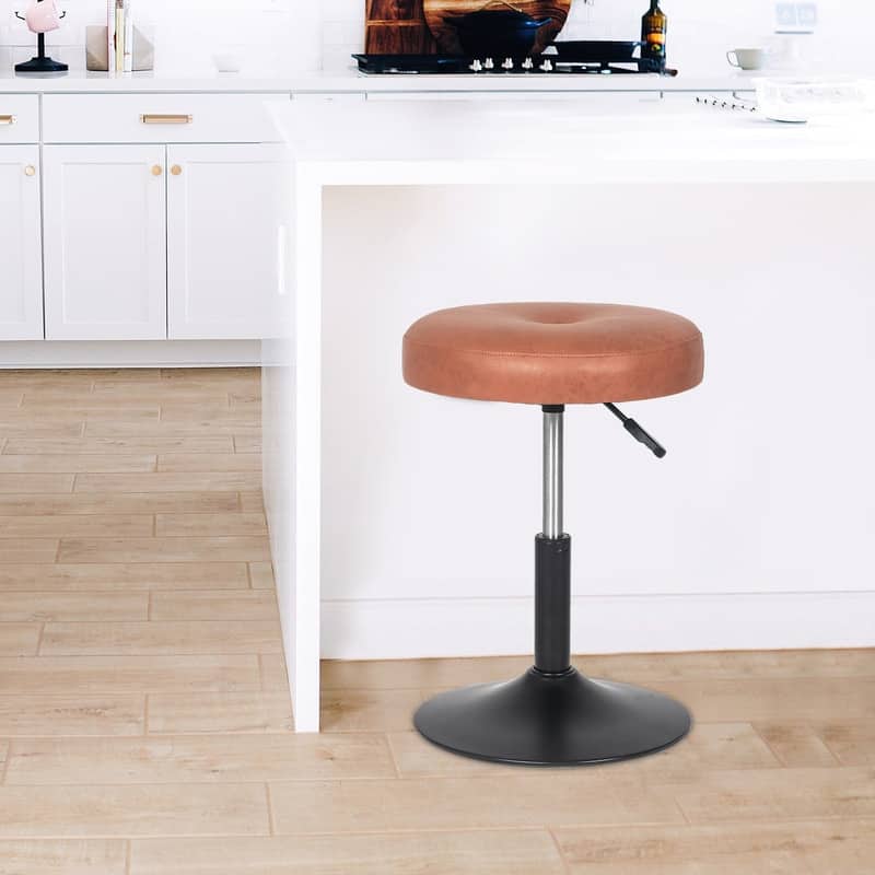 Adeco Adjustable Faux Leather Round Ottoman Swivel Freely Vanity Stool